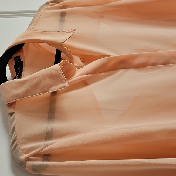 2/$20 Mink Pink - Peach Sheer Button-Up High/Low Blouse - Size Small - Picture 3 of 5